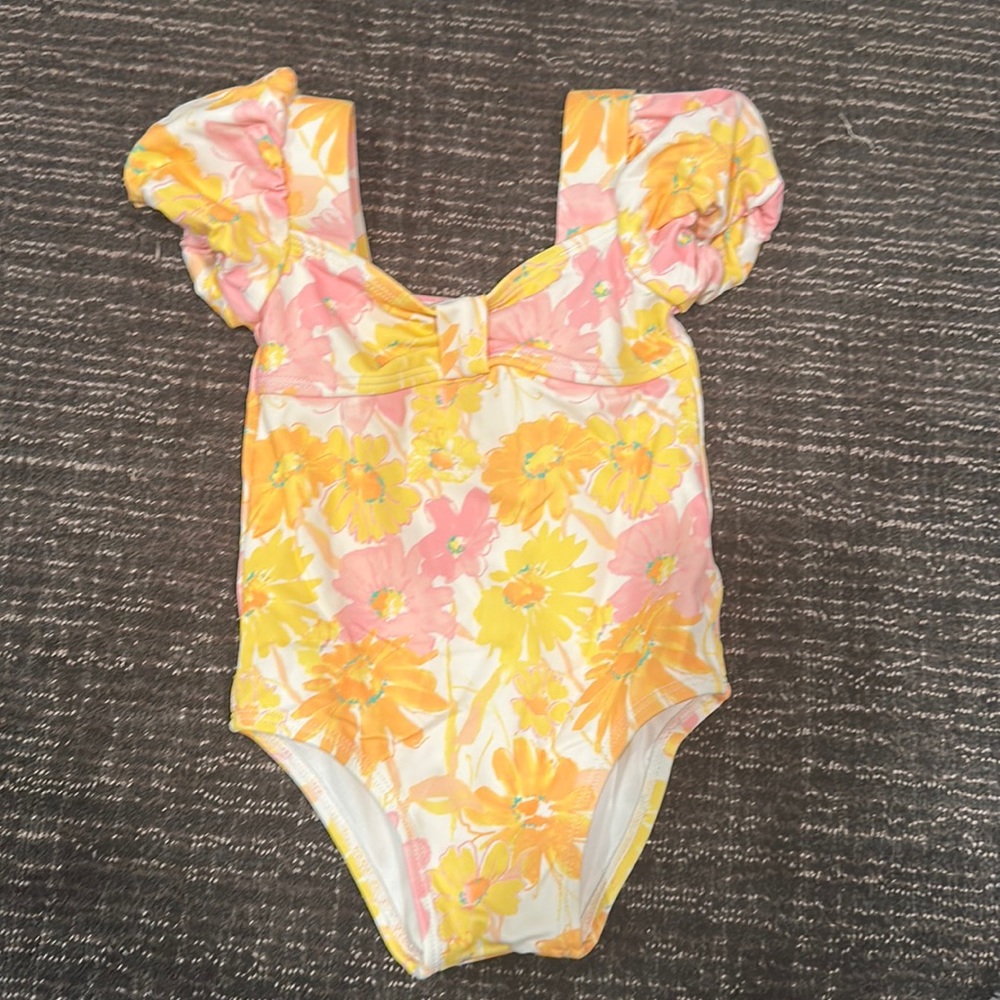 Janie and Jack toddler girl floral bathing suit. Size 12-18 months